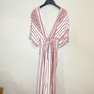 Deep V Striped Jumpsuit